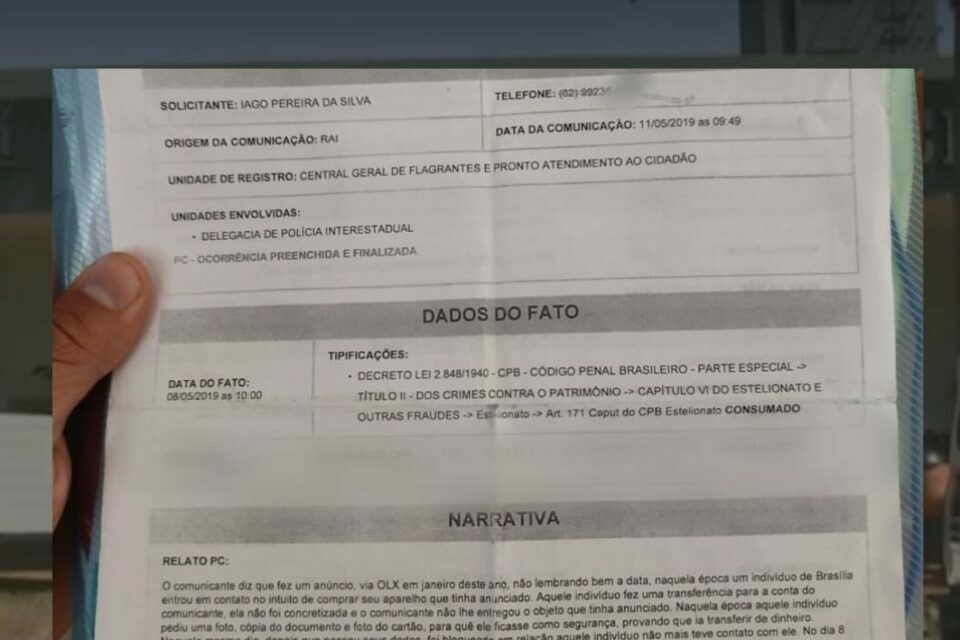 Um dos BOs que foi aberto contra Iago, mesmo ele sendo vítima