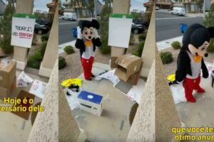 Entregadora emocionou a criança após se vestir de Mickey Mouse