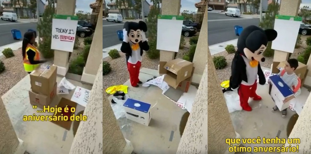 Entregadora emocionou a criança após se vestir de Mickey Mouse