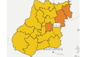 Mapa de calor da Covid-19 em Goiás mostra cores amarelas de estado de alerta predominando em todo o Estado