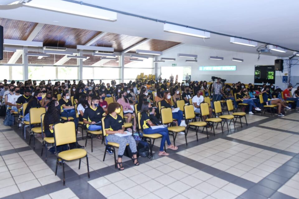 Auditório do Sesi Aparecida, onde aconteceu aulão preparatório para o Enem (Foto: Jucimar de Sousa)