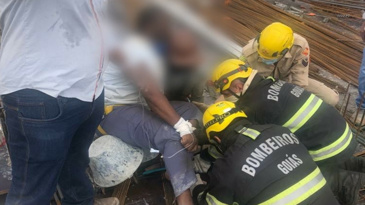 Trabalhador cai de estrutura e tem perna perfurada por vergalhão em Goiânia