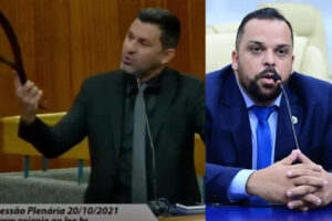 Sargento Novandir com cinto e Geverson Abel lado a lado em montagem