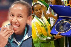 Janeth Arcain com premiações pela seleção brasileira de basquete