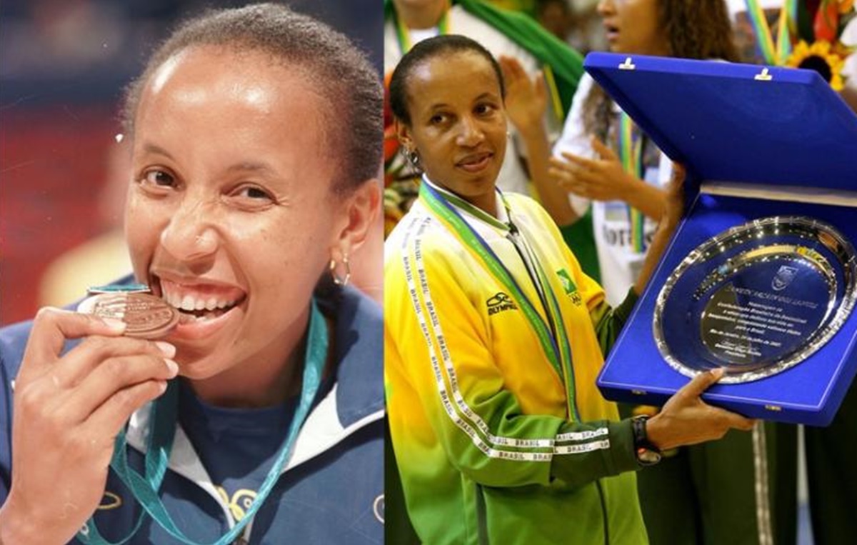 Janeth Arcain com premiações pela seleção brasileira de basquete