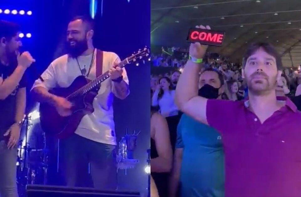 Fã faz pedido inusitado a Mateus durante show da dupla Jorge e Mateus