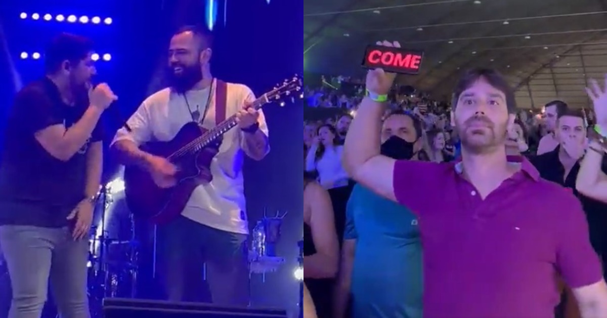 Fã faz pedido inusitado a Mateus durante show da dupla Jorge e Mateus