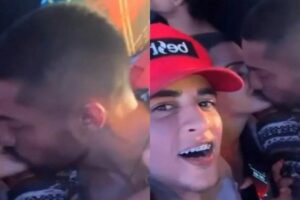 Bil e Marina, de A Fazenda 13, são vistos aos beijos em festa