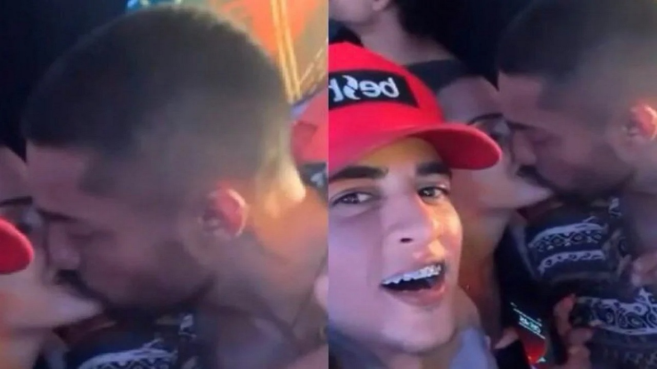 Bil e Marina, de A Fazenda 13, são vistos aos beijos em festa