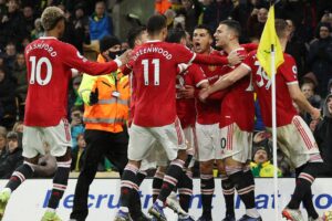 Jogadores do Manchester United comemoram gol da equipe na Premiere League