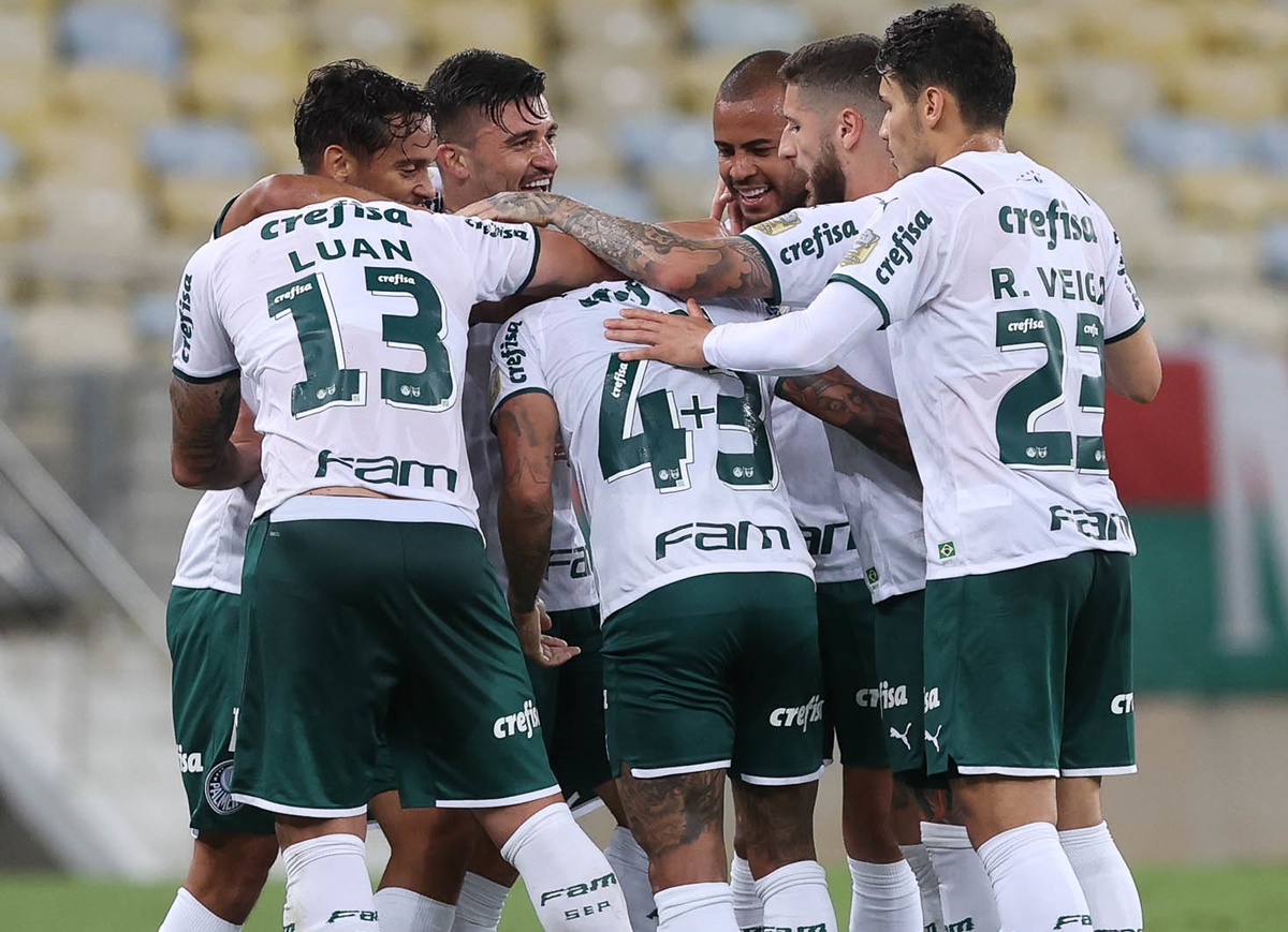 Jogadores do Palmeiras comemoram gol da equipe