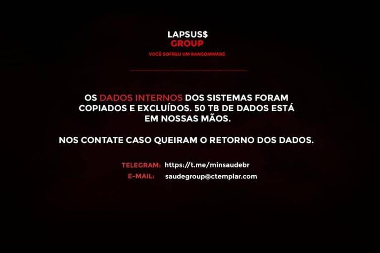 Grupo que teria feito a invasão pediu contato para devolver os dados. Sites do Ministério da Saúde e Conecte SUS ataque hacker