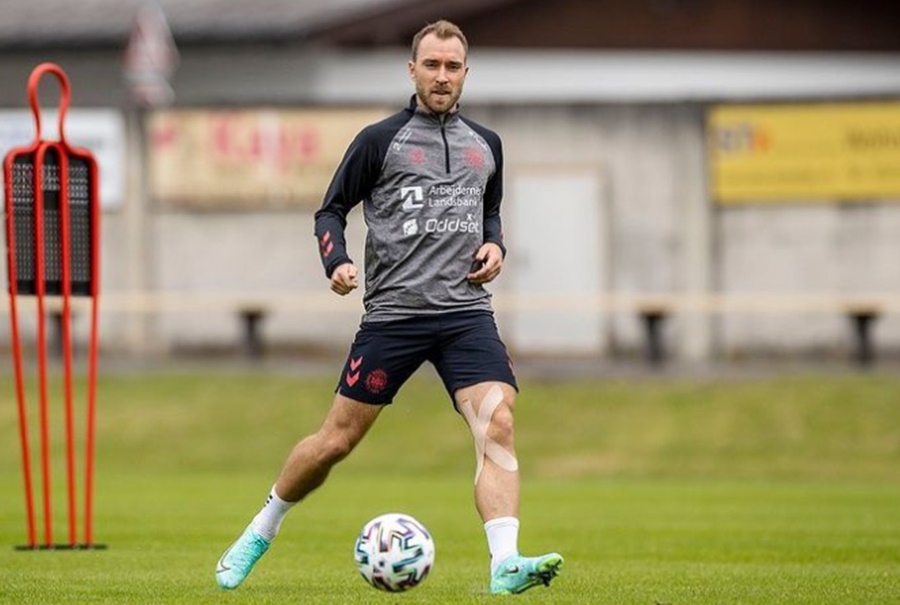 Eriksen durante treinamento pela seleção da Dinamarca