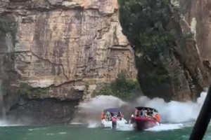 Capitólio: bombeiros retomam buscas por desaparecidos após deslizamento de rocha (Foto: Reprodução)