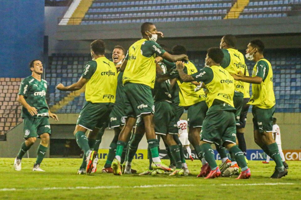 Elenco do Palmeiras comemorando