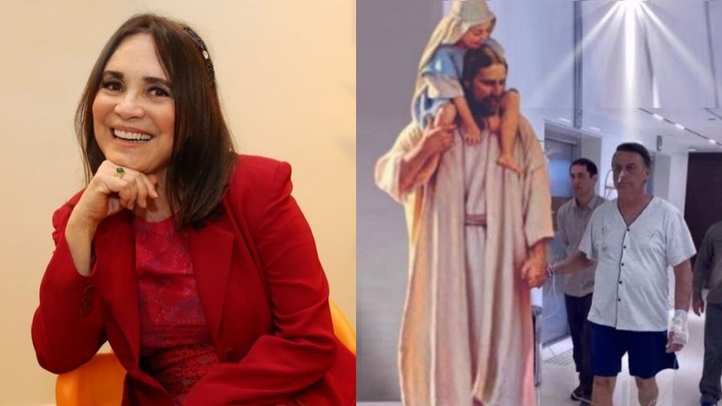 Ex-secretária de Cultura postou imagem com a legenda: “Deus acima de tudo”. Regina Duarte diz que montagem de Bolsonaro com Jesus é verdadeira