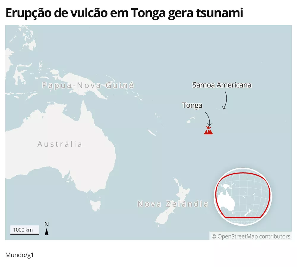 Vulcão entra em erupção no Tonga.