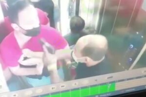 Homem ameaça outro com pistola dentro de elevador, em Caldas Novas (Foto: Reprodução - TVAnhanguera)