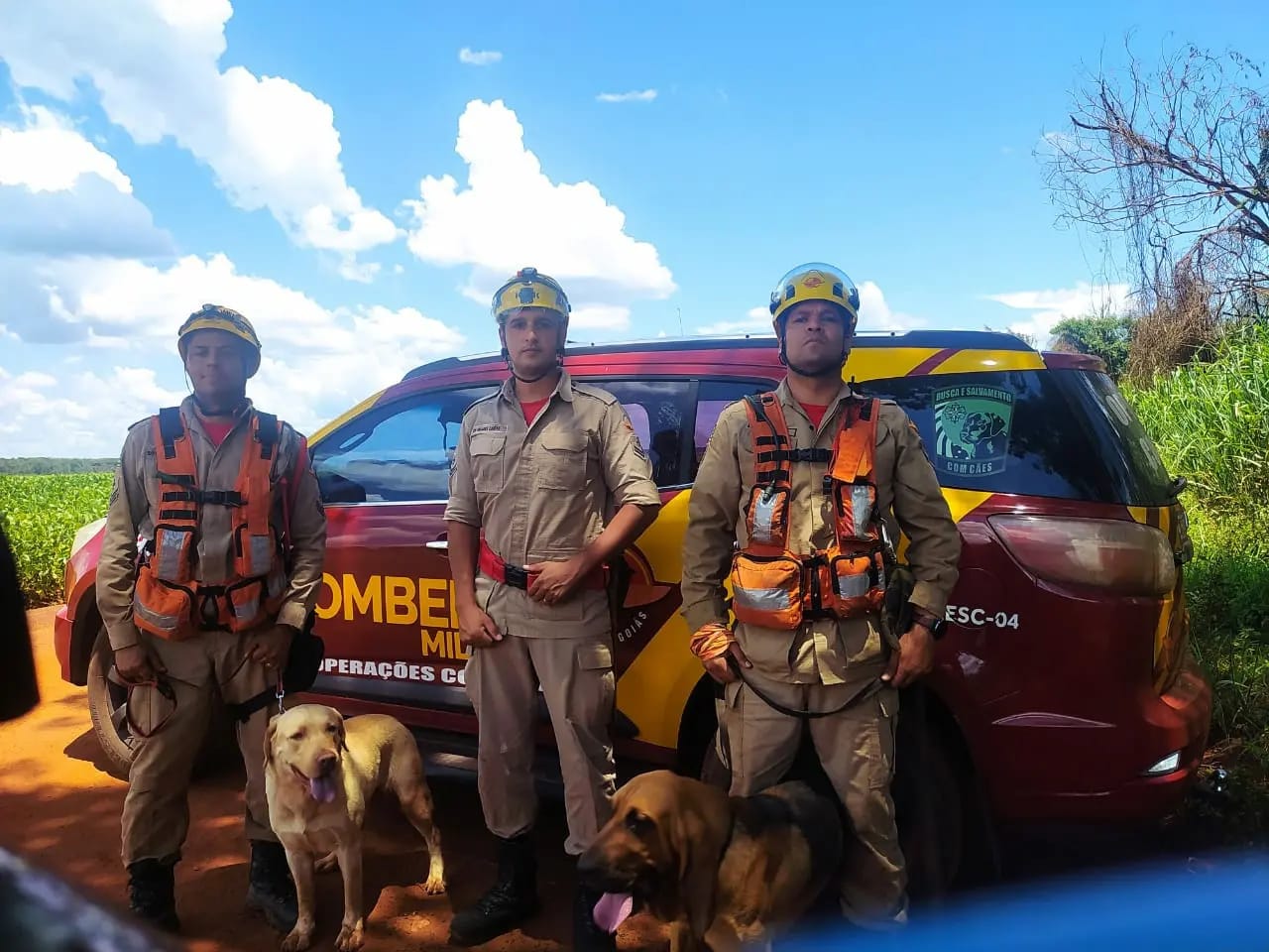 Homem desparecido foi encontrado por cães farejadores do Corpo de Bombeiros Militar de Goiás (Foto: CBMGO - Divulgação)