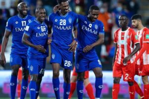 Jogadores do Al Hilal comemoram vitória no Mundial