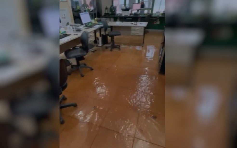 As aulas do Colégio Estadual Francisco Modesto foram parcialmente suspensas após chuvas que causaram alagamento em Montes Claros de Goiás. (Foto: reprodução/TV Anhanguera)