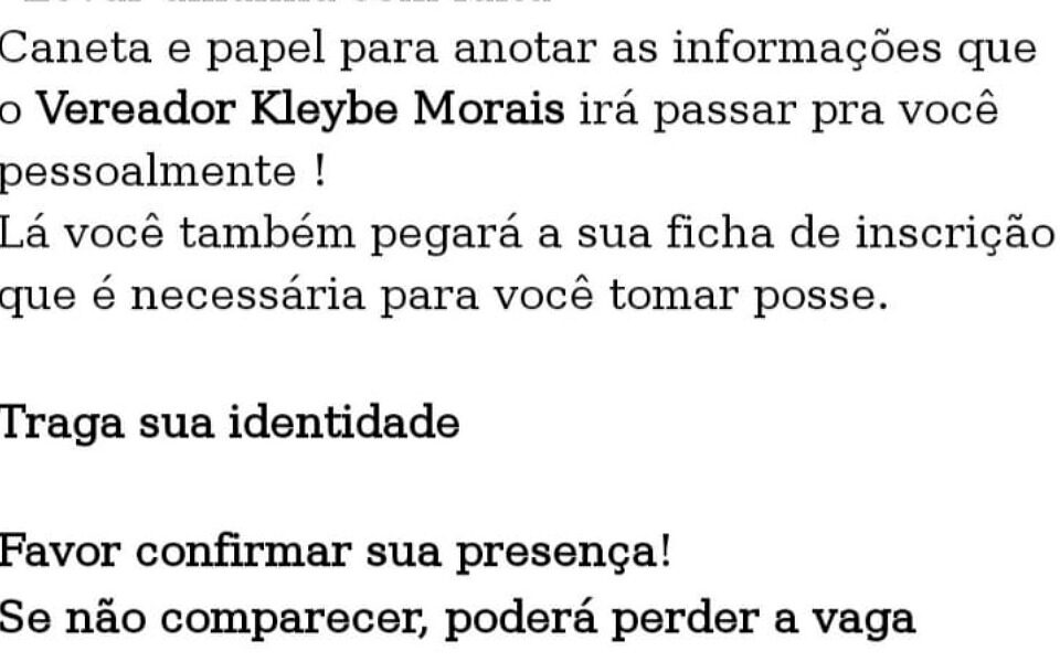 Vereador convoca aprovados em processo seletivo para reunião política