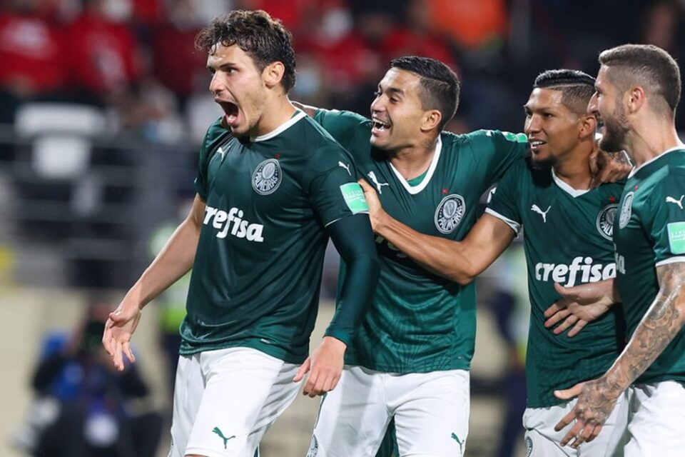 Jogadores do Palmeiras comemoram gol contra Al Ahly