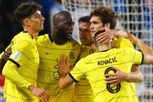 Jogadores do Chelsea comemoram gol no Mundial de Clubes