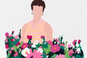 Obra de Emilliano Freitas, "Mãe com margaridas", presente na exposição "O muito que sobrou", na Vila Cultural Cora Coralina