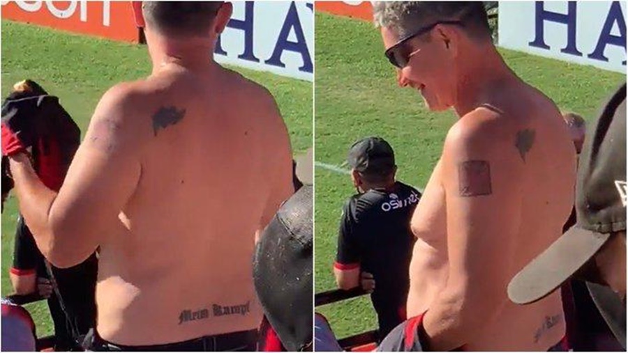 Homem com tatugens em alusão ao nazismo no jogo do Brasil de Pelotas