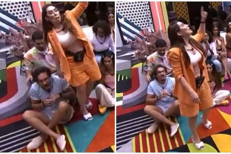 Momento aconteceu durante a formação do paredão neste domingo (6). BBB 22: Pisão de Naiara Azevedo no dedo de Eliezer