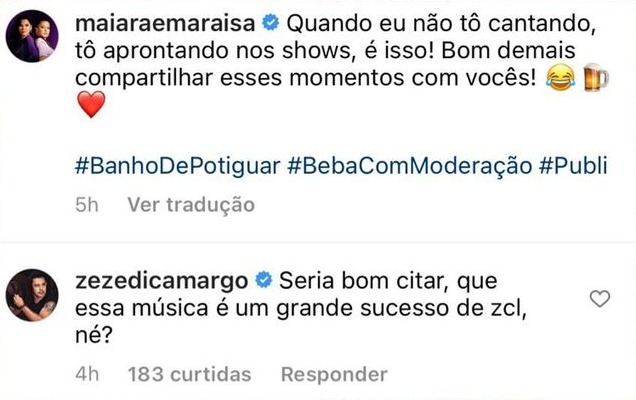 Vários internautas não gostaram da atitude do cantor. Zezé di Camargo cria climão com Maiara e Maraísa ao cobrar crédito de música