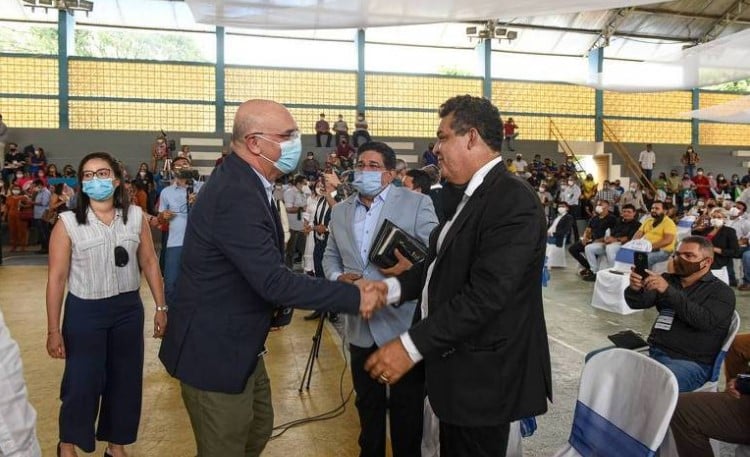 Evento em Saltinópolis (PA), em julho de 2021, com a presença dos pastores Gilmar Santos e Arilton Moura - Divulgação/MEC