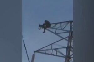 Imagens foram compartilhadas nas redes sociais e ainda não se sabe o que levou a pessoa a subir na estrutura (Foto: Redes sociais)