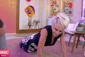 Apresentadora fez desafio com Gil do Vigor ao vivo. Ana Maria Braga rebola no chão ao som de Anitta; assista ao vídeo
