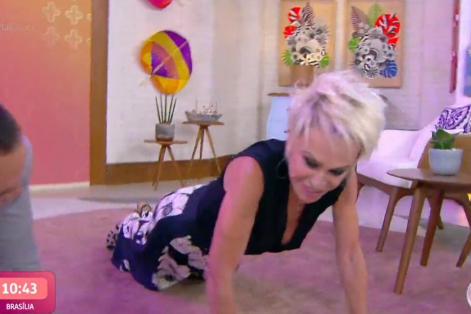Apresentadora fez desafio com Gil do Vigor ao vivo. Ana Maria Braga rebola no chão ao som de Anitta; assista ao vídeo
