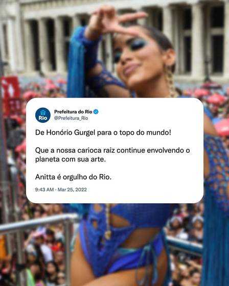 Prefeitura do Rio parabeniza Anitta