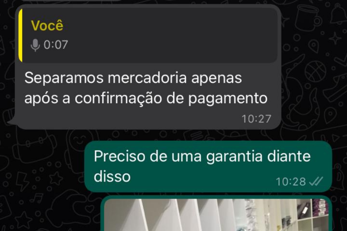 “Só separamos a mercadoria, após o pagamento”, respondeu o contato da loja. (Foto: Reprodução)