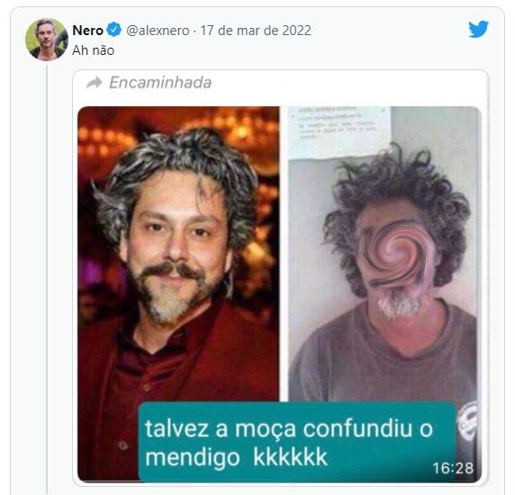 Ator se pronunciou no Twitter. Alexandre Nero é comparado a morador de rua que teve relações com esposa de personal trainer Planaltina