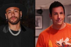 Jogador de futebol encontrou com o ator durante a semana de moda. Neymar tieta Adam Sandler em evento de moda em Paris; veja foto