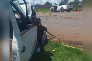 Duas pessoas morreram e duas outras ficaram feridas em um acidente entre ambulância e caminhonete na GO-060, em Claudinápolis. (Foto: divulgação/Corpo de Bombeiros)