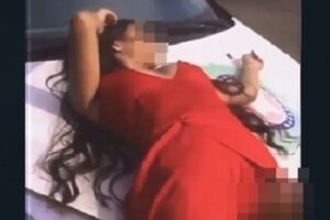 Cena aconteceu no Jardim Europa, na capital; assista. Mulher viraliza na web ao se exibir de vestido longo em capô de viatura da PM de Goiás