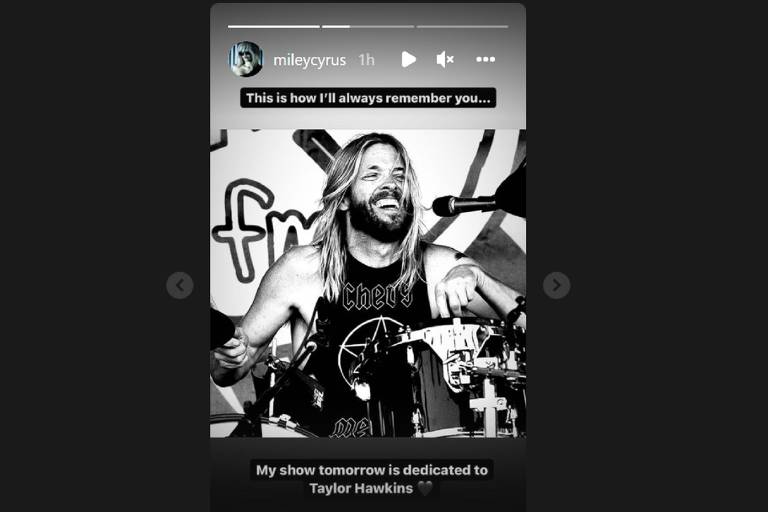Miley Cyrus diz que dedicará show no Lollapalooza a Taylor Hawkins