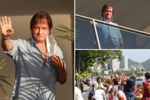 Roberto Carlos aparece na sacada após dois anos e comemora aniversário
