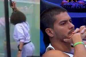 Jessilane encontra boneco de Arthur, no 'BBB 22', e grita: 'É paredão falso'