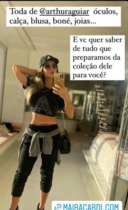'Óculos, calça, blusa, boné, joias, tudo', escreveu a influenciadora Maíra Cardi sobre a Use Arthur Aguiar