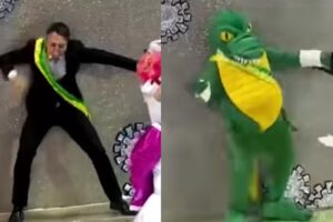 Representado como jacaré, Bolsonaro diz que desfile da Rosas de Ouro foi 'ruim' (Foto: Youtube)