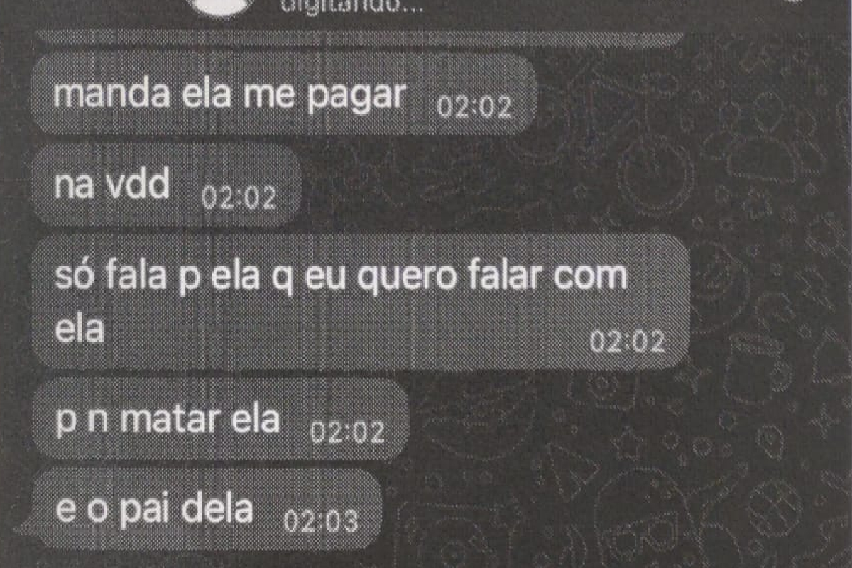 Ameaças enviadas na madrugada desta segunda (18) para um amigo da ex-namorada, em que suspeito ameaça a mulher e a família dela de morte (Foto: Divulgação – PC)