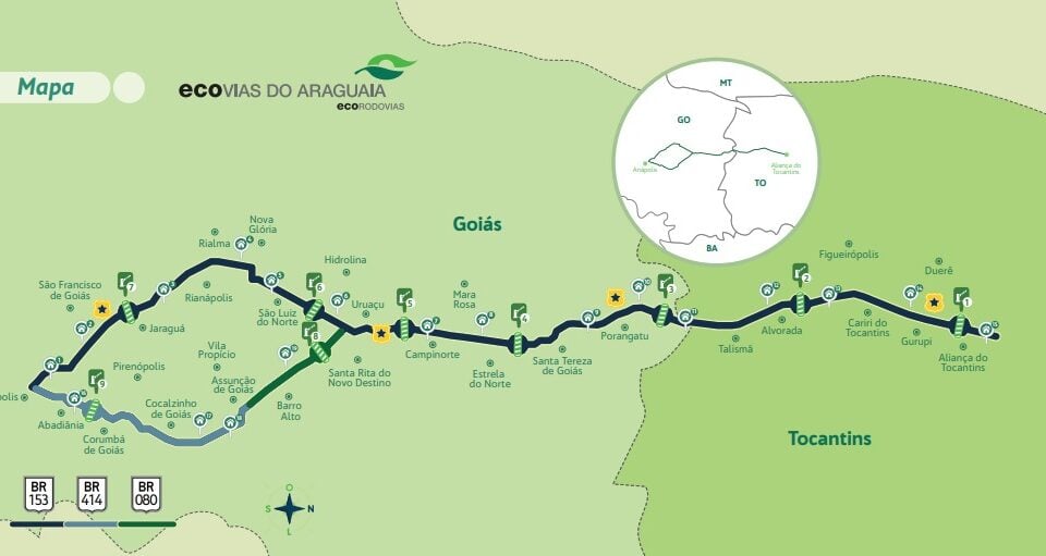 Mapa divulgado revela nove praças de pedágio. (Foto: Reprodução Ecovias)
