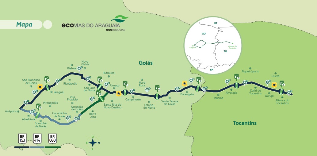 Mapa divulgado revela nove praças de pedágio. (Foto: Reprodução Ecovias)